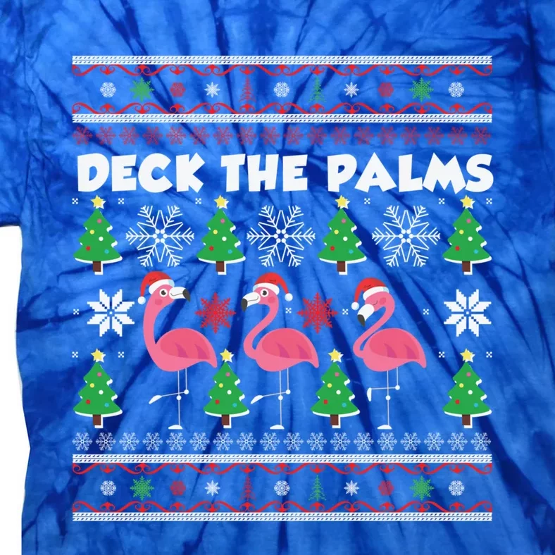 Deck The Palms Merry Flamingo Christmas Gift Tie-Dye T-Shirt