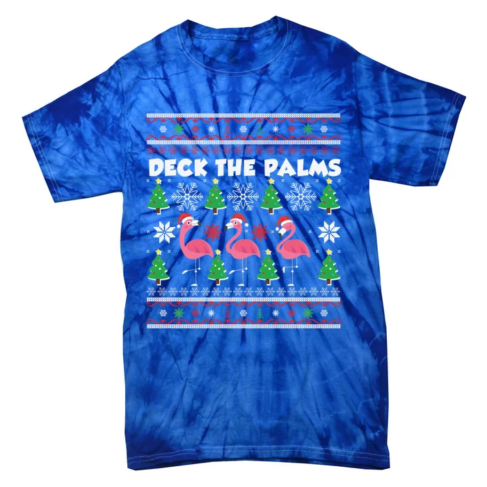 Deck The Palms Merry Flamingo Christmas Gift Tie-Dye T-Shirt