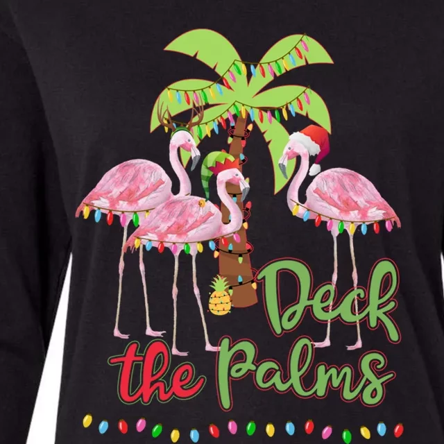 Deck The Palms Flamingo Christmas Vacation Family Great Gift Womens Cotton Relaxed Long Sleeve T-Shirt