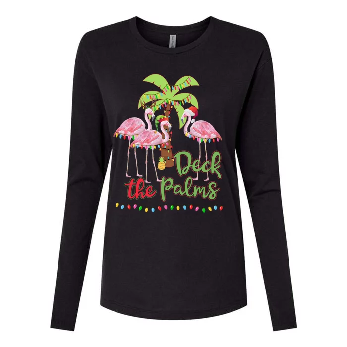 Deck The Palms Flamingo Christmas Vacation Family Great Gift Womens Cotton Relaxed Long Sleeve T-Shirt