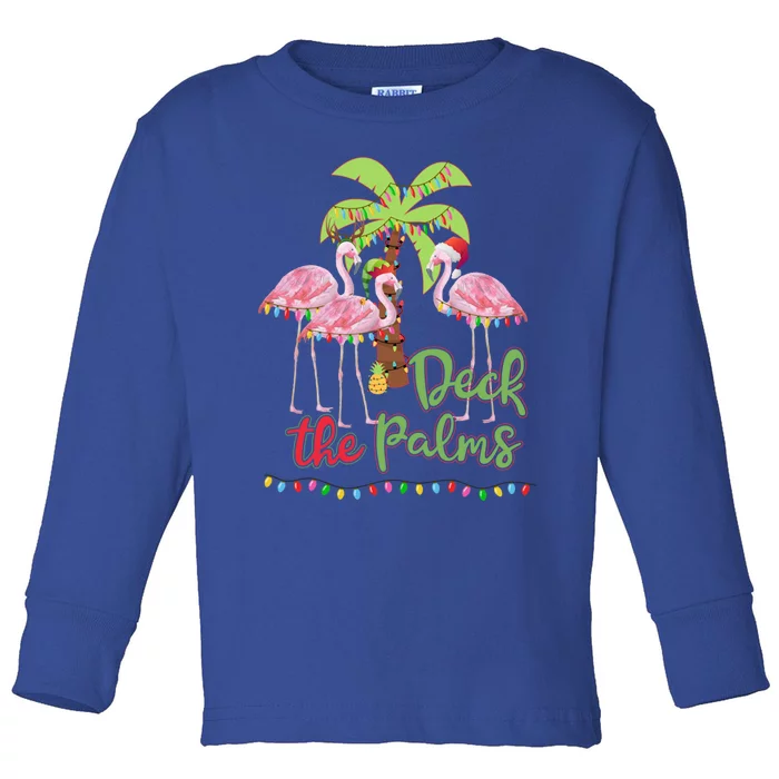 Deck The Palms Flamingo Christmas Vacation Family Great Gift Toddler Long Sleeve Shirt