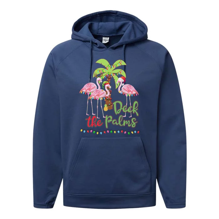 Deck The Palms Flamingo Christmas Vacation Family Great Gift Performance Fleece Hoodie