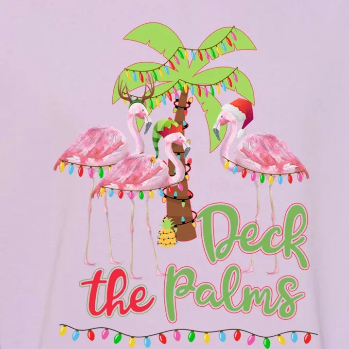 Deck The Palms Flamingo Christmas Vacation Family Great Gift Garment-Dyed Sweatshirt