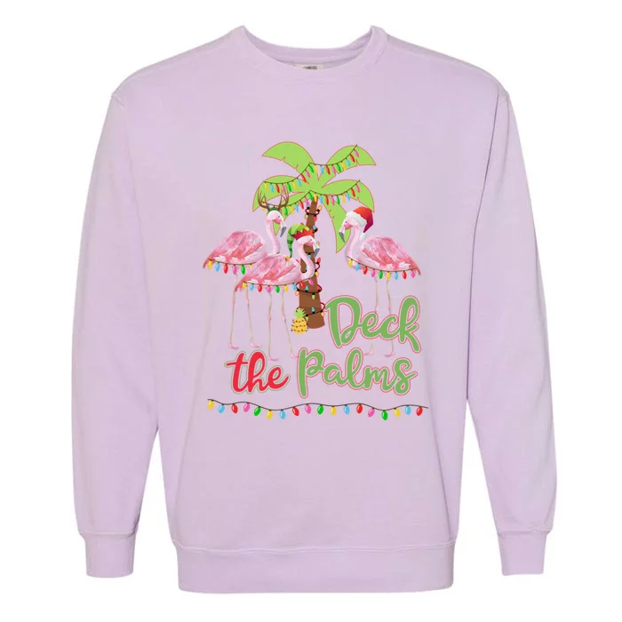 Deck The Palms Flamingo Christmas Vacation Family Great Gift Garment-Dyed Sweatshirt