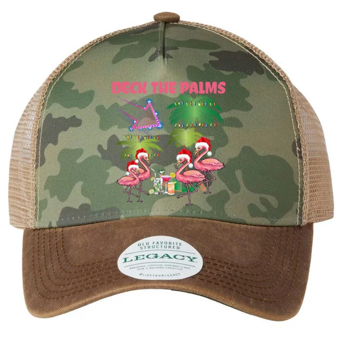 Deck The Palms Flamingo Tropical Christmas Palm Tree Lights Gift Legacy Tie Dye Trucker Hat