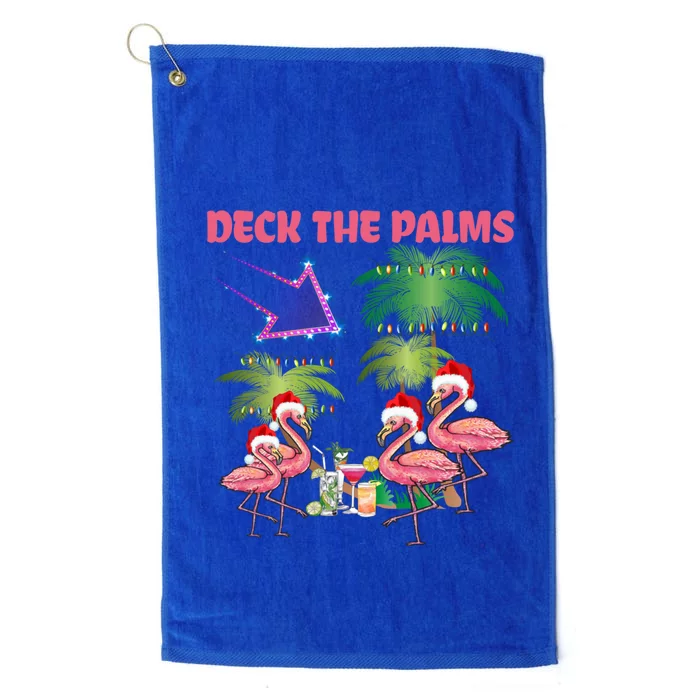 Deck The Palms Flamingo Tropical Christmas Palm Tree Lights Gift Platinum Collection Golf Towel