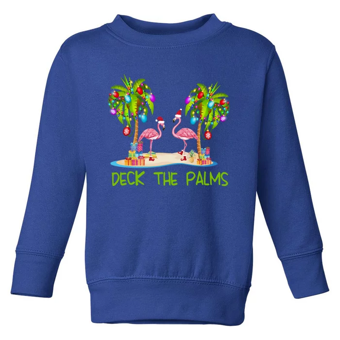 Deck The Palms Merry Flamingo Christmas Holiday Xmas Lights Funny Gift Toddler Sweatshirt