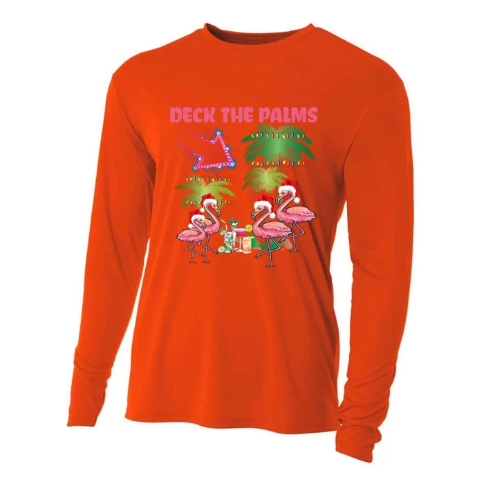 Deck The Palms Flamingo Tropical Christmas Palm Tree Lights Meaningful Gift Cooling Performance Long Sleeve Crew