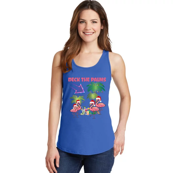 Deck The Palms Flamingo Tropical Christmas Palm Tree Lights Meaningful Gift Ladies Essential Tank