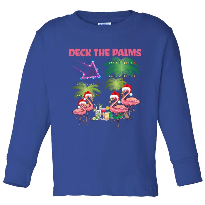 Deck The Palms Flamingo Tropical Christmas Palm Tree Lights Meaningful Gift Toddler Long Sleeve Shirt