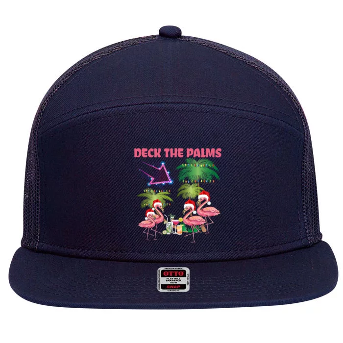 Deck The Palms Flamingo Tropical Christmas Palm Tree Lights Meaningful Gift 7 Panel Mesh Trucker Snapback Hat