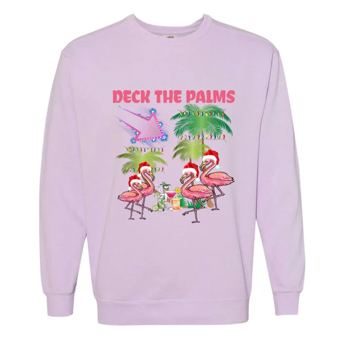 Deck The Palms Flamingo Tropical Christmas Palm Tree Lights Meaningful Gift Garment-Dyed Sweatshirt