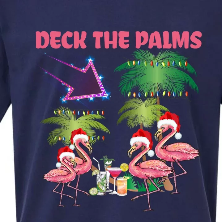 Deck The Palms Flamingo Tropical Christmas Palm Tree Lights Meaningful Gift Sueded Cloud Jersey T-Shirt