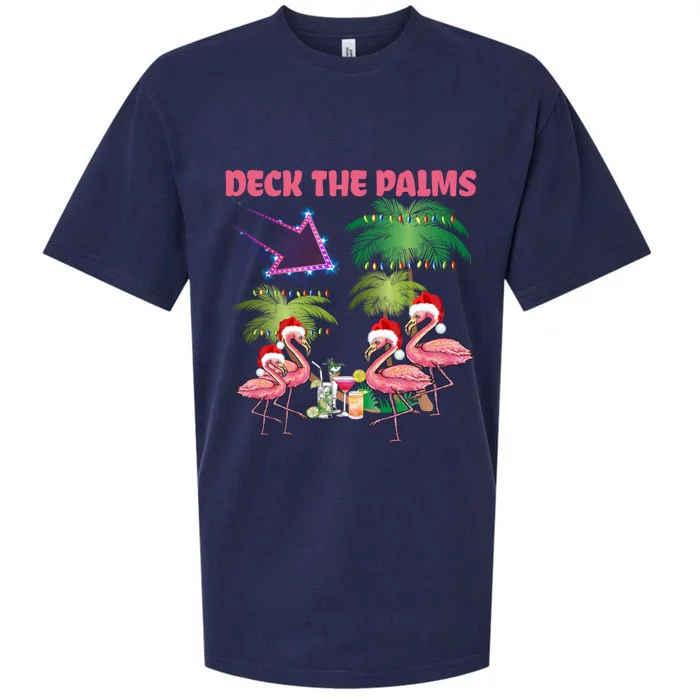 Deck The Palms Flamingo Tropical Christmas Palm Tree Lights Meaningful Gift Sueded Cloud Jersey T-Shirt