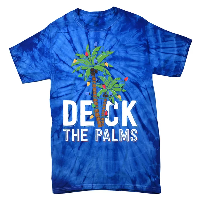 Deck The Palms Merry Christmas Tropical Hawaii Palm Tree Gift Tie-Dye T-Shirt