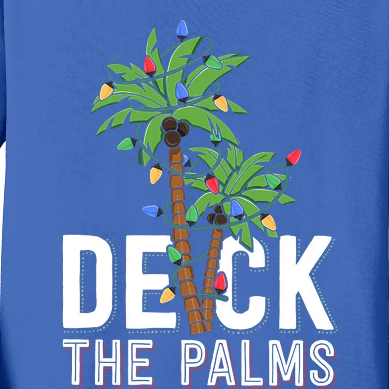 Deck The Palms Merry Christmas Tropical Hawaii Palm Tree Gift Kids Long Sleeve Shirt