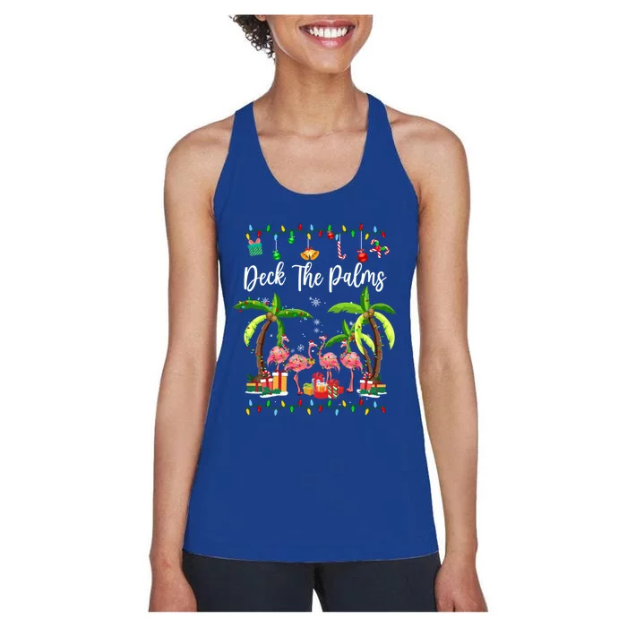 Deck The Palms Merry Flamingo Christmas Tree Xmas Gift Women's Racerback Tank