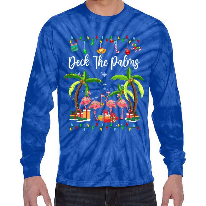 Deck The Palms Merry Flamingo Christmas Tree Xmas Gift Tie-Dye Long Sleeve Shirt