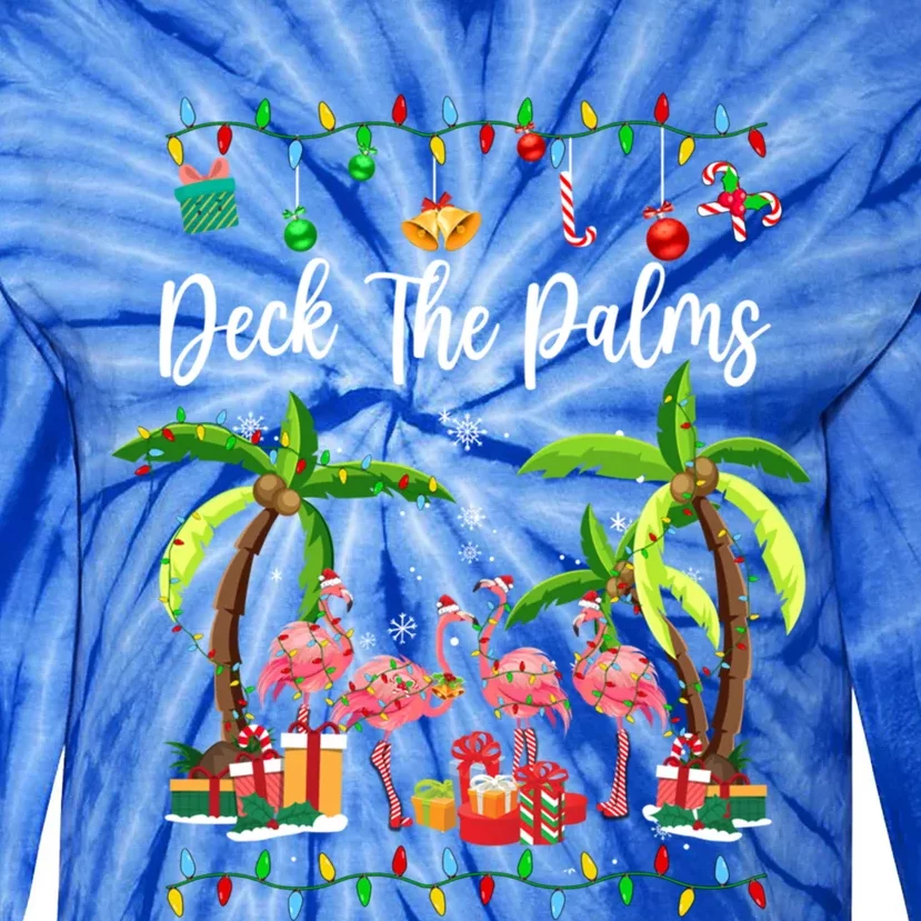 Deck The Palms Merry Flamingo Christmas Tree Xmas Gift Tie-Dye Long Sleeve Shirt