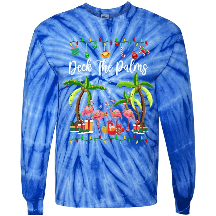 Deck The Palms Merry Flamingo Christmas Tree Xmas Gift Tie-Dye Long Sleeve Shirt