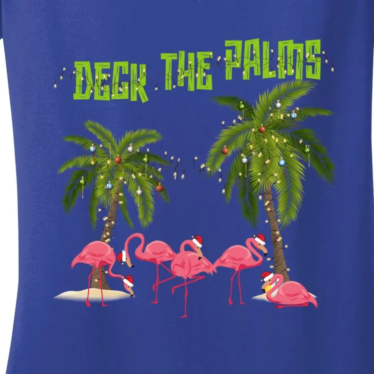 Deck The Palms Merry Flamingo Christmas Funny Xmas Meaningful Gift Women's V-Neck T-Shirt