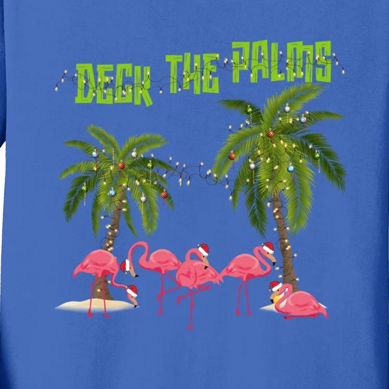 Deck The Palms Merry Flamingo Christmas Funny Xmas Meaningful Gift Kids Long Sleeve Shirt