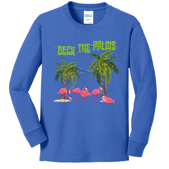 Deck The Palms Merry Flamingo Christmas Funny Xmas Meaningful Gift Kids Long Sleeve Shirt