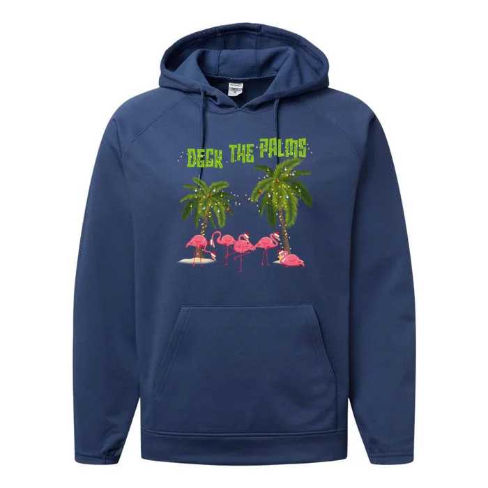 Deck The Palms Merry Flamingo Christmas Funny Xmas Meaningful Gift Performance Fleece Hoodie