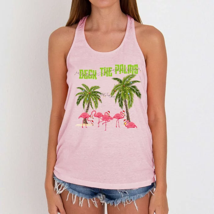 Deck The Palms Merry Flamingo Christmas Funny Xmas Meaningful Gift Women's Knotted Racerback Tank