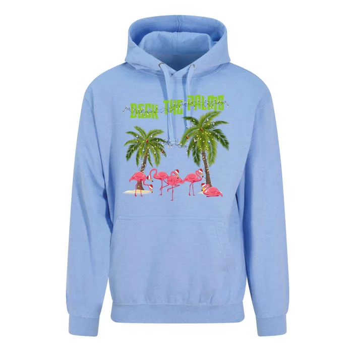 Deck The Palms Merry Flamingo Christmas Funny Xmas Meaningful Gift Unisex Surf Hoodie