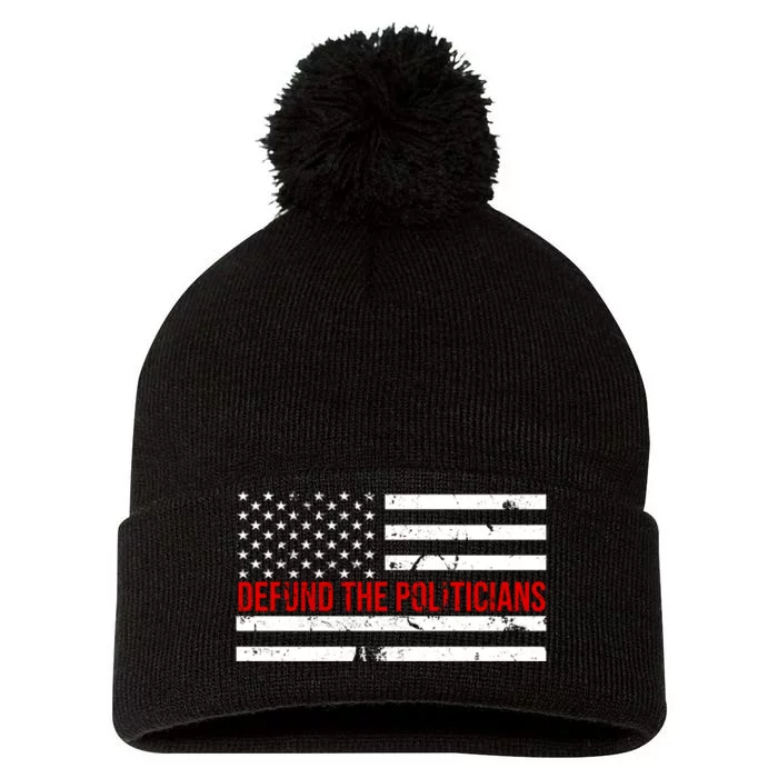 Defund The Politicians American Flag Pom Pom 12in Knit Beanie