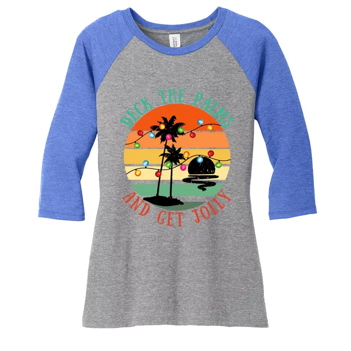 Deck The Palms Tree Lights Tropical Hawaii Christmas Cute Gift Women's Tri-Blend 3/4-Sleeve Raglan Shirt