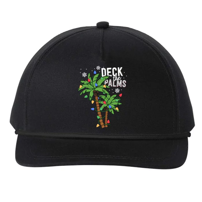 Deck The Palms Tropical Hawaii Christmas Palm Tree Lights Gift Snapback Five-Panel Rope Hat