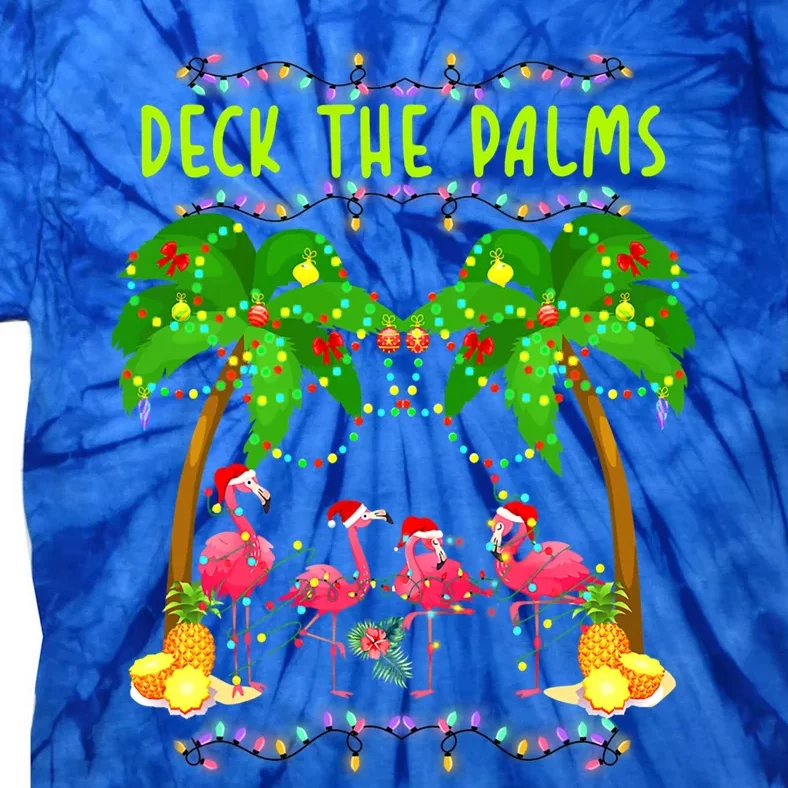 Deck The Palms Merry Flamingo Christmas Pajama Funny Xmas Cute Gift Tie-Dye T-Shirt