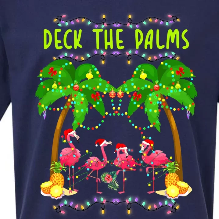 Deck The Palms Merry Flamingo Christmas Pajama Funny Xmas Cute Gift Sueded Cloud Jersey T-Shirt