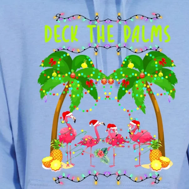 Deck The Palms Merry Flamingo Christmas Pajama Funny Xmas Cute Gift Unisex Surf Hoodie