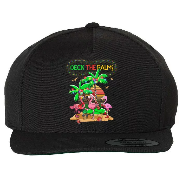 Deck The Palms Merry Flamingo Christmas Palm Tree Beach Meaningful Gift Wool Snapback Cap