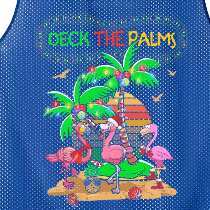 Deck The Palms Merry Flamingo Christmas Palm Tree Beach Meaningful Gift Mesh Reversible Basketball Jersey Tank