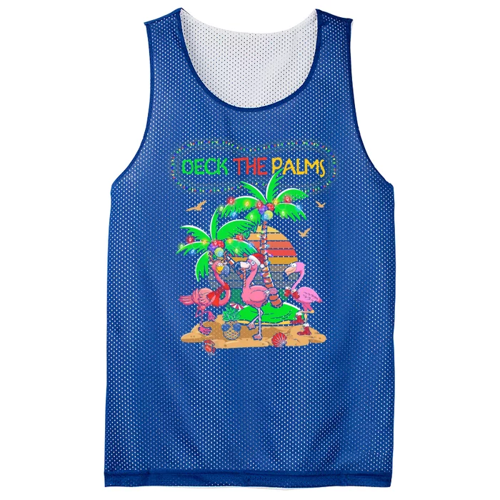 Deck The Palms Merry Flamingo Christmas Palm Tree Beach Meaningful Gift Mesh Reversible Basketball Jersey Tank