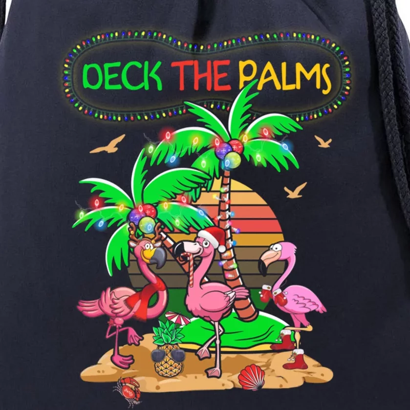 Deck The Palms Merry Flamingo Christmas Palm Tree Beach Meaningful Gift Drawstring Bag