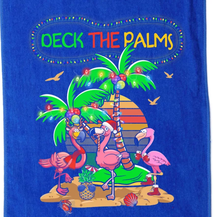 Deck The Palms Merry Flamingo Christmas Palm Tree Beach Meaningful Gift Platinum Collection Golf Towel