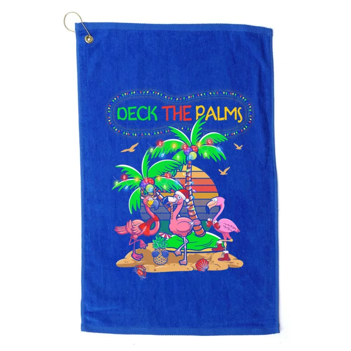 Deck The Palms Merry Flamingo Christmas Palm Tree Beach Meaningful Gift Platinum Collection Golf Towel