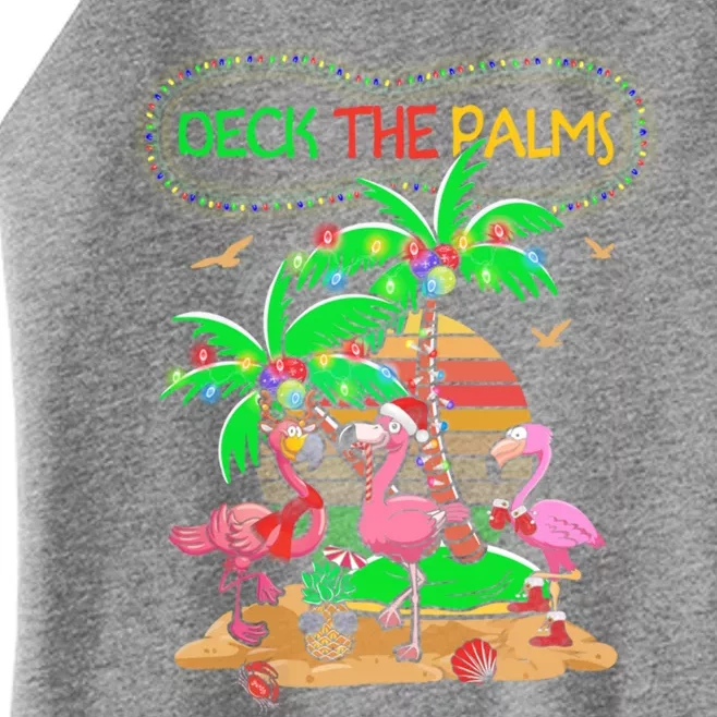 Deck The Palms Merry Flamingo Christmas Palm Tree Beach Meaningful Gift Women’s Perfect Tri Rocker Tank