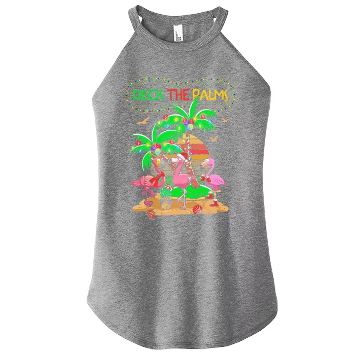 Deck The Palms Merry Flamingo Christmas Palm Tree Beach Meaningful Gift Women’s Perfect Tri Rocker Tank