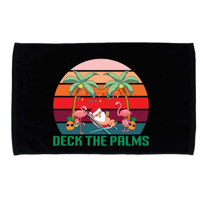 Deck The Palms Tropical Christmas In July Santa Flamingo Cool Gift Microfiber Hand Towel