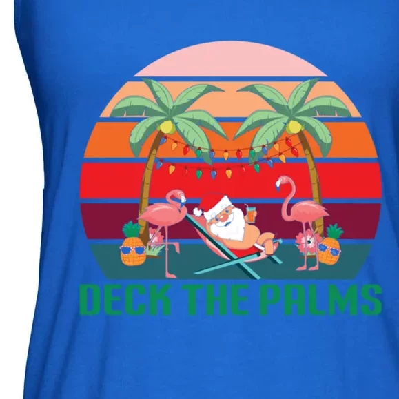 Deck The Palms Tropical Christmas In July Santa Flamingo Cool Gift Ladies Essential Flowy Tank