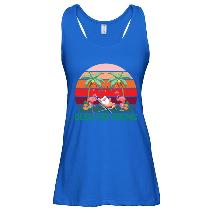 Deck The Palms Tropical Christmas In July Santa Flamingo Cool Gift Ladies Essential Flowy Tank