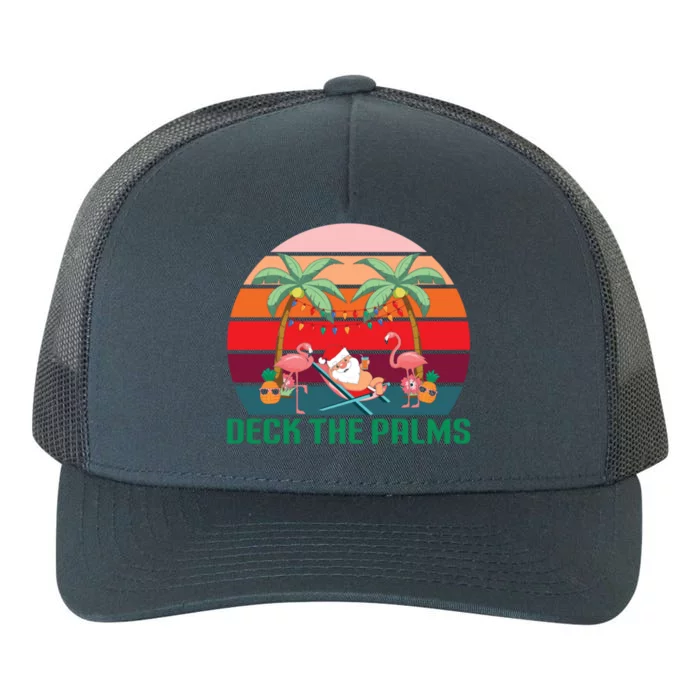 Deck The Palms Tropical Christmas In July Santa Flamingo Cool Gift Yupoong Adult 5-Panel Trucker Hat