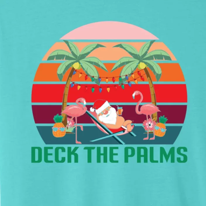 Deck The Palms Tropical Christmas In July Santa Flamingo Cool Gift ChromaSoft Performance T-Shirt