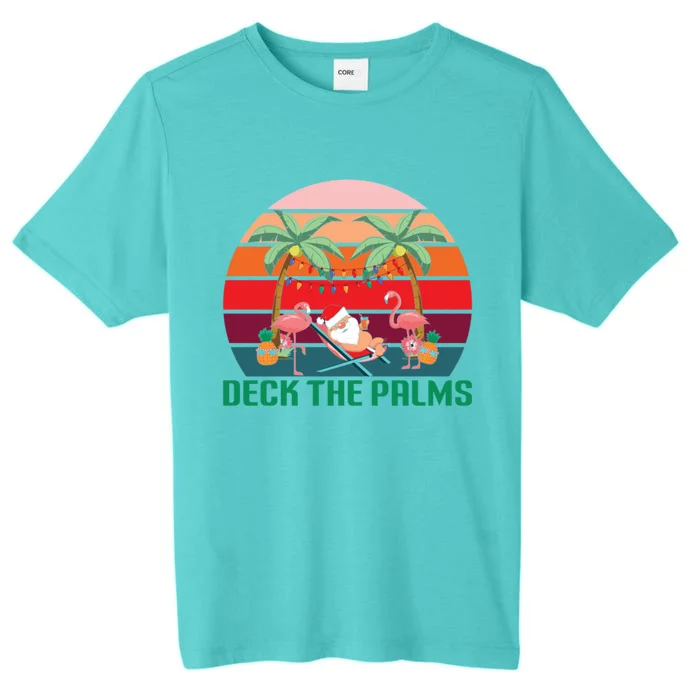 Deck The Palms Tropical Christmas In July Santa Flamingo Cool Gift ChromaSoft Performance T-Shirt